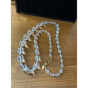 Signed Joan Rivers Clear Lucite Graduated Oval Beads Gold tone Spacers 32 Inches